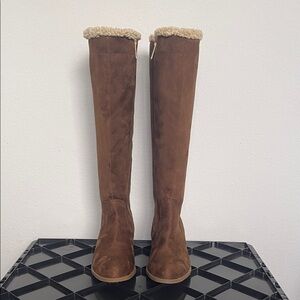 Tommy Hilfiger Dray Suede Brown Boots with Shearling Trim Size 7.5M